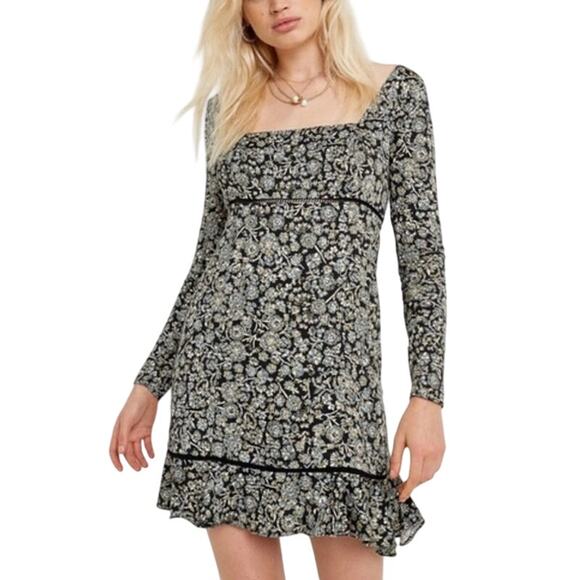 Free People Boheme Floral Long Sleeve Mini Dress Size 12 - Picture 1 of 9